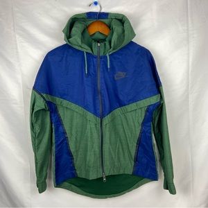 Nike Bonded Windrunner Hooded Women's Full Zip Windbreaker Green Blue Sz Medium